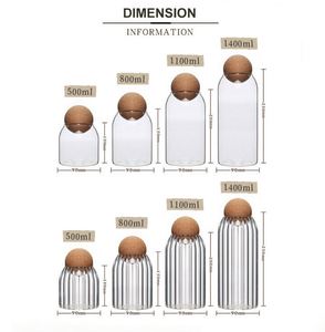 Pot en verre transparent minimaliste de 1100 ml, bouteille de stockage alimentaire hermétique avec bouchon en liège rond, boîte de rangement pour café, thé, épices - Product Image 5
