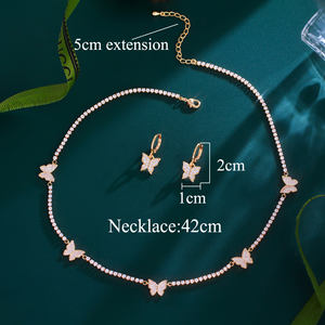 Kalung Choker Kupu-kupu Rantai Tennis Berlapis Emas Brasil dengan Zirkon Kubik dan Anting Huggie Set Perhiasan Boho untuk Wanita - Product Image 2