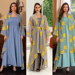 2 piece 3 colors ladies suits kimono with inner dress jubah muslimah abaya kurta sets for women kaftan maxi dress