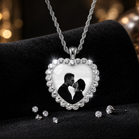Collier personnalisable en métal en forme de cœur avec portrait de couple, ornement universel portable commémoratif pour animaux de compagnie