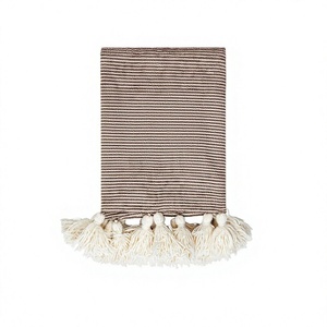 Manta de Lujo 100% Algodón Hecha a Mano, Suave y Cálida con Rayas y Borlas, Ecológica, para Sofá y Decoración del Hogar, para Todas las Estaciones - Product Image 1