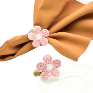 Anneau de serviette en tricot brodé style coréen, motif fleur à cinq pétales, faite main, petite marguerite, stock usine - Product Image 5