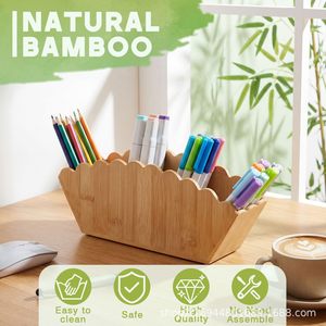 Wooden <b>Pen</b> Holder With Compartments For Crayons And Markers Desktop Storage <b>Box</b> Square Shape Solid Color - Product Image 4