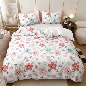 Customised picture 3d digital printing comforter set 3pcs fresh small flowers bedding set