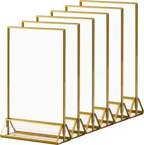 Acryl schildhalter Gold Border 4x6 Gold Clear Bilderrahmen Vertikaler Ständer Doppelseitiger Menü halter Display für Hochzeits tisch