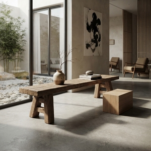 Este taburete bajo rústico de 60 cm, bellamente elaborado con madera maciza, es perfecto para añadir un toque de estilo campestre encantador. - Product Image 4