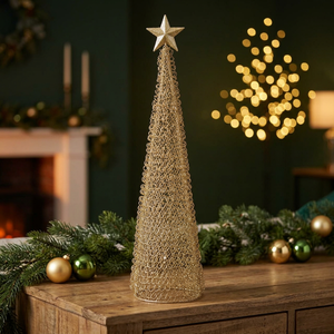 Vintage Wire Gold Indoor Christmas <b>Tree</b> Tabletop Decor Chaman India Model 25308 - Product Image 2