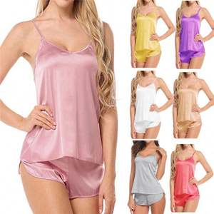 Conjuntos de Pijamas Sexys de Satén y Seda, Talla Grande 3XL, Camisola Transparente sin Mangas y Pantalones Cortos, Ropa de Dormir Rosa para Mujer - Product Image 2