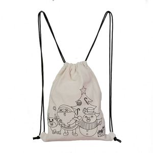<b>Children</b> DIY Painting Your Own Colouring Cotton Canvas Back Pack Bag Drawstring Bag - Product Image 1