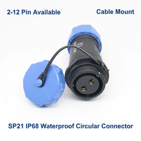 Connecteur circulaire en laiton étanche IP68 SP21, 2 à 12 broches, prise femelle pour câble, pour équipement d'alimentation et d'automatisation industrielle