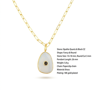 Collar con Colgante de Cuarzo Opalita con Incrustaciones de Circonitas Cúbicas Pequeñas, Cadena de Clip Chapada en Oro de 18K, Estilo Minimalista, Unisex, para Uso Diario - Product Image 1