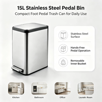 Poubelle rectangulaire en acier inoxydable de 15 L avec couvercle à fermeture douce et pédale, pour la maison, la cuisine, la salle de bain, l'hôtel, le bureau