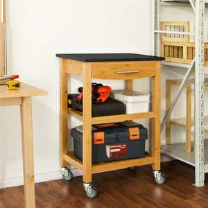 천연 화강암 상단 및 서랍이있는 Comboghome 친환경 대나무 주방 카트 트롤리 - Product Image 4