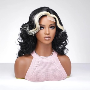 Peluca de encaje frontal para mujer, pelucas de fibra resistente al calor, pelucas sintéticas naturales cortas rubias negras, sin flequillo - Product Image 3