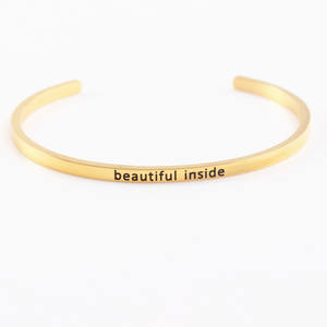 Bracelets en acier inoxydable doré tendance, bracelets lisses à lettres ouvertes, bracelets personnalisés pour l'amélioration personnelle, bracelets pour femmes et hommes, cadeau - Product Image 4