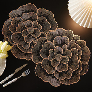 Nordic Minimalist Injection Molded PVC Placemat <b>Waterproof</b> Oil Resistant Floral Design Round Black Heat Insulating <b>Mat</b> - Product Image 3