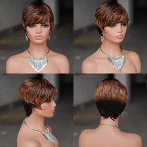 <span class=keywords><strong>Perruque</strong></span> de cheveux humains lisses et raides, couleur populaire pour femmes, cheveux vierges vietnamiens, sans colle, avec frange, coupe courte, bob, bouclée - Product Image 5