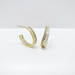 ต่างหูแฟชั่นฮิปฮอปเงินแท้ 925 ชุบทอง 18k สีเหลือง สีแดง แบบเคลือบ สำหรับผู้หญิง สไตล์เกาหลี เหมาะสำหรับงานแต่งงาน ฤดูร้อน - Product Image 1