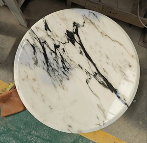طاولات حجر رخامية بيضاء طبيعية من OEM بشكل دائري مع أرجل خشبية - Product Image 5