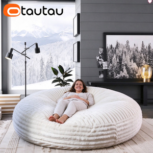 OTAUTAU Housse de pouf géant moderne inclinable <span class=keywords><strong>4</strong></span>/5 pieds en fausse fourrure de lapin, convertible en canapé-lit DD215, sans rembourrage - Product Image 1