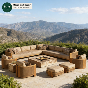 Muebles de Jardín de Diseño Moderno, Madera de Teca, Resistentes al Agua, con Brasero, Conjuntos de Sofás para Exteriores, Patio, Jardín de Lujo - Product Image 1