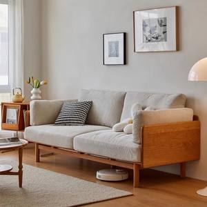 Sofá Nanshan Nórdico de Madera Maciza de Cerezo, Sofá Simple y Moderno para Sala de Estar, Apartamento Pequeño, Tres Plazas, Tapizado en Tela - Product Image 1