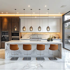 Muebles de Fábrica de Foshan, Diseño Moderno, Juego de Gabinetes de Cocina de Madera Contrachapada sin Tiradores, Diseño en Forma de U, Color Blanco - Product Image 1