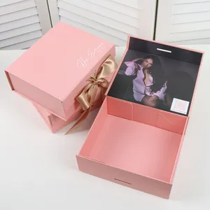 Luxury Custom Printed Pink Empty Paper Cardboard Folding Wedding Cosmetic Clothing Magnetic Gift Box Packaging