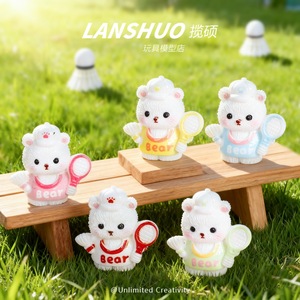 Cute Resin Tennis Bear Figurine Miniature 3D Desktop Ornament <b>Car</b> Interior <b>Decoration</b> DIY Accessory - Product Image 5