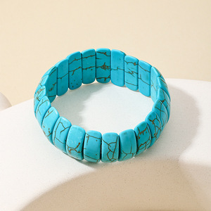 Braccialetti Artigianali <span class=keywords><strong>in</strong></span> Stile Southwestern con Pietre Preziose Multiple e Turchese per Donne, Bracciale Elastico con Perline di Turchese Cool Water 6cm - Product Image 1
