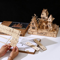 Rumah Hantu Halloween Puzzle Kayu 3D Potongan Laser DIY Mainan Edukatif Model Rakitan untuk Anak Usia 5 hingga 7 Tahun Dekorasi