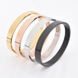 6 mm 8 mm Breite Edelstahl-Manschette einfarbiges Armband Gold Rosa Gold schwarz Silber Armband Armband