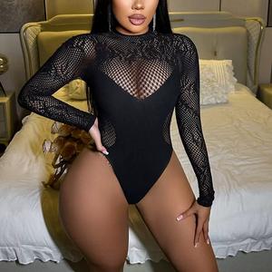 Nylon Fishnets Sexy Babydoll Body stocking Jumps uit Langarm Bikini Cover ing Half Slip Nahtlose Dessous für Teddys Hollow - Product Image 2