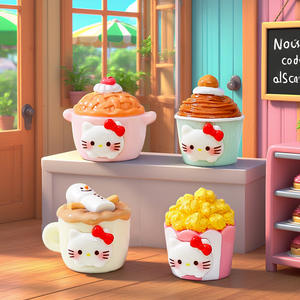 Dibujos animados lindo palomitas de maíz café helado Sundae Kt gatito resina encantos Diy Accesorios de escritorio caja de basura caja de almacenamiento decoraciones para el hogar - Product Image 4