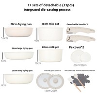 Ensemble de casseroles antiadhésives multifonctionnelles avec poignée amovible, revêtement céramique, empilables, avec ustensiles, compatibles induction