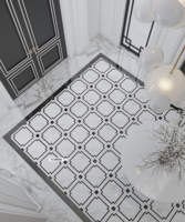 Carrelage en porcelaine émaillée polie, design jet d'eau, lignes blanches et noires élégantes, 32x32 pouces, pour sol de hall d'entrée de villa, durable