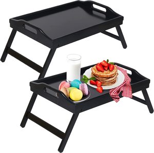 2 Pack Bamboo Foldable Breakfast <strong>Table</strong> <strong>Bed</strong> <strong>Tray</strong> <strong>Table</strong> with Legs Serving <strong>Tray</strong> with Handles - Product Image 2