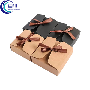 Eco-friendly Custom Party Invitation Sweet Packaging Wedding Gift Kraft Paper Box Candy Box with Ribbon