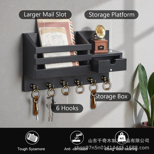 Wooden Wall Mounted Mail And Key Rack With Storage Box And <b>Hooks</b> For Entryway Bedroom Organizing - Product Image 1