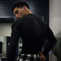 T-shirt de sport à manches longues pour homme XIANGYU, tissu peau de requin, haute élasticité, coupe ajustée, séchage rapide