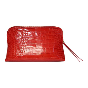 Borsa Cosmetica Personalizzata con Logo in Pelle di Coccodrillo, Elegante Organizer Rosso per il Trucco con Texture Vegana Premium Effetto Coccodrillo, Ampio Astuccio per Cosmetici - Product Image 1