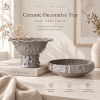 Plateau à fruits en céramique gris perle avec texture à points en relief, plateau de service décoratif pour bonbons, chocolats et présentation de desserts