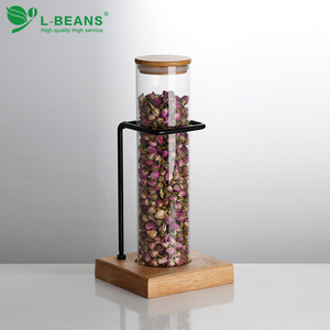Exhibidor de Té de Vidrio de 1.4L con Base de Madera y Marco Metálico para Almacenamiento de Granos de Café - Product Image 2