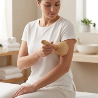 Masseur corporel en bois de hêtre naturel avec logo personnalisé, rouleau texturé pour un massage des tissus profonds et un soulagement du stress, outil de thérapie spa portable