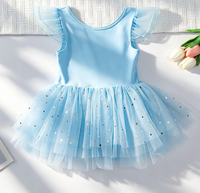 Justaucorps de danse de ballet à manches volantées avec jupe brillante et dos croisé, tutu de ballerine pour la pratique et la performance, pour petite fille