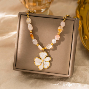 <span class=keywords><strong>Collana</strong></span> in Acciaio Inossidabile <span class=keywords><strong>con</strong></span> Catena di Perline <span class=keywords><strong>Rosa</strong></span> Stile Floreale Romantico, Placcata in Oro 18K PVD, Elegante per Uso Quotidiano Femminile - Product Image 2