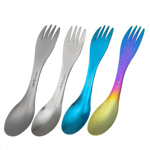 Modern Eco-Friendly Outdoor Picnic Set 2-in-1 Titanium Camping Spork and Fork Boxed Packaging Stocked Cutlery