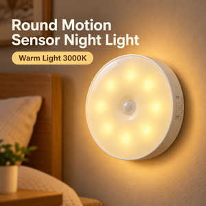 Lampe murale magnétique rechargeable à LED blanc chaud avec détecteur de mouvement rond pour chambre à coucher, placard, armoire - Product Image 1