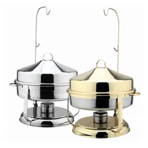 Arabic Market Buffet Stainless Steel Food Warmer With Hanging Lid Round Meal Stove Chafing Dish