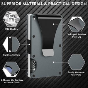 Ví nam nhỏ gọn bằng kim loại chống RFID, có kẹp tiền, thiết kế tối giản, in logo tùy chỉnh - Product Image 4